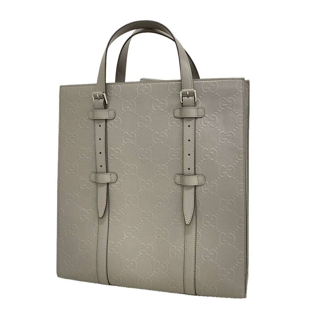 Gucci Tote Bag GG Embossed 700421 Leather Gray Men's
